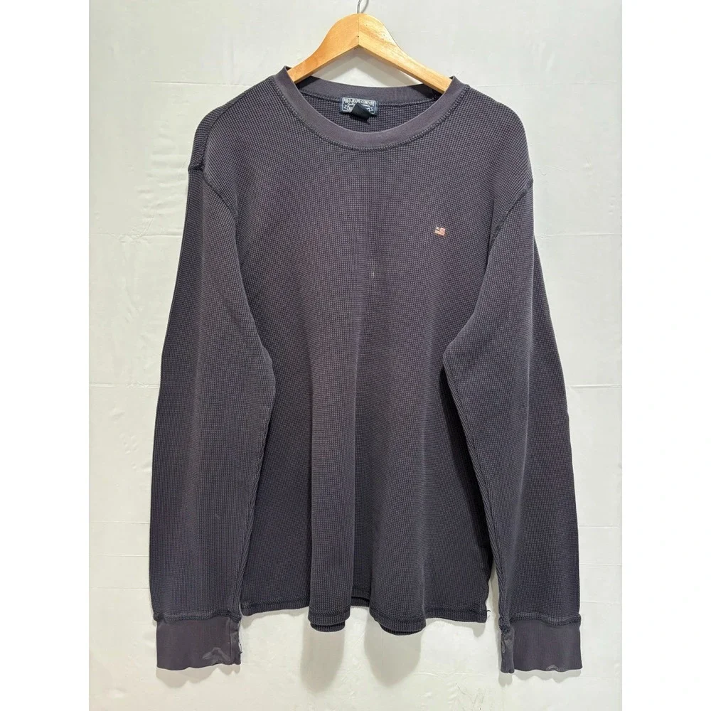 Polo Ralph Lauren Crew Neck Sweater Mens Faded Black Waffle Knit Vintage Y2K 2XL